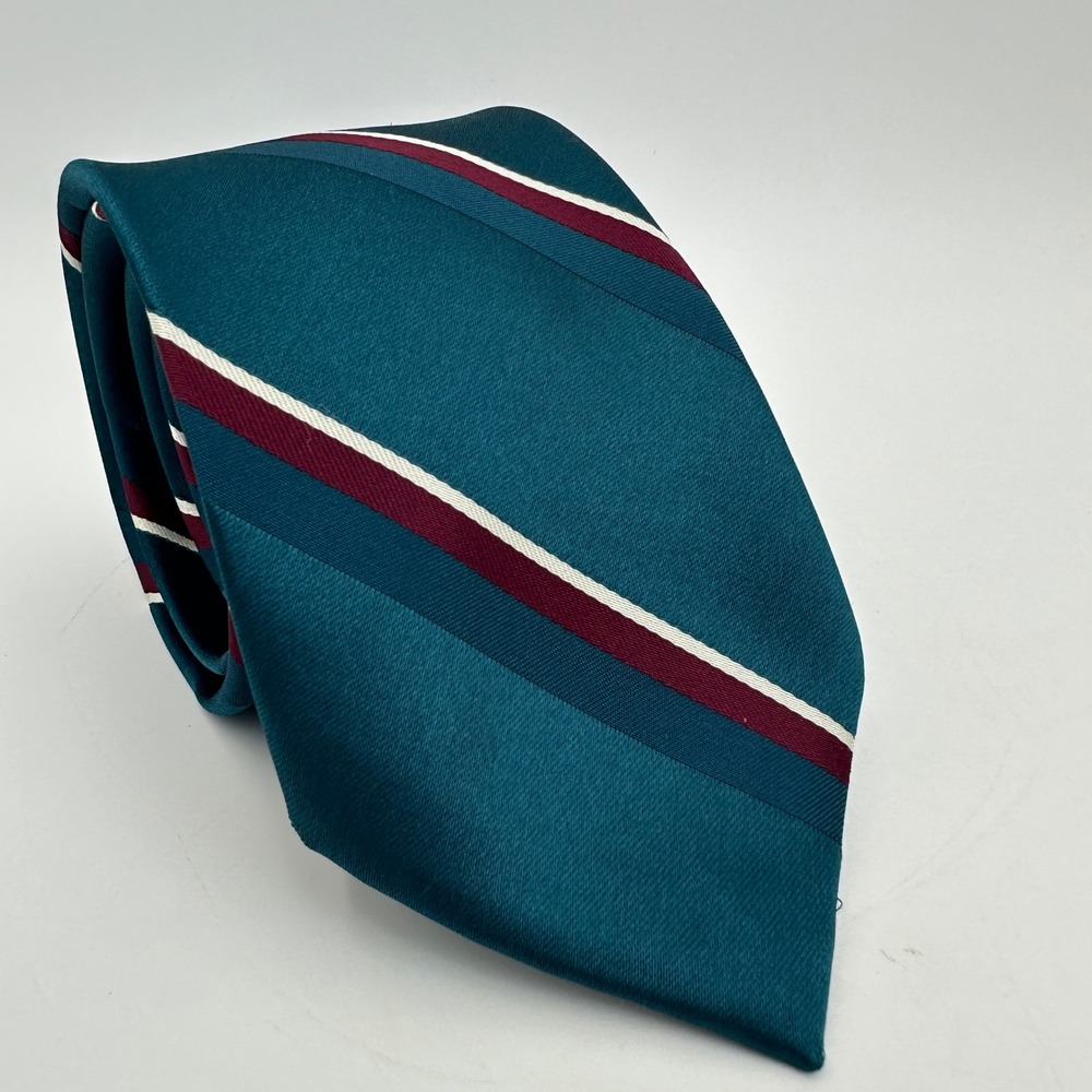 Wembley Leatherback Satins Tie Men's Teal Burgundy Stripe 3.5" x 55"